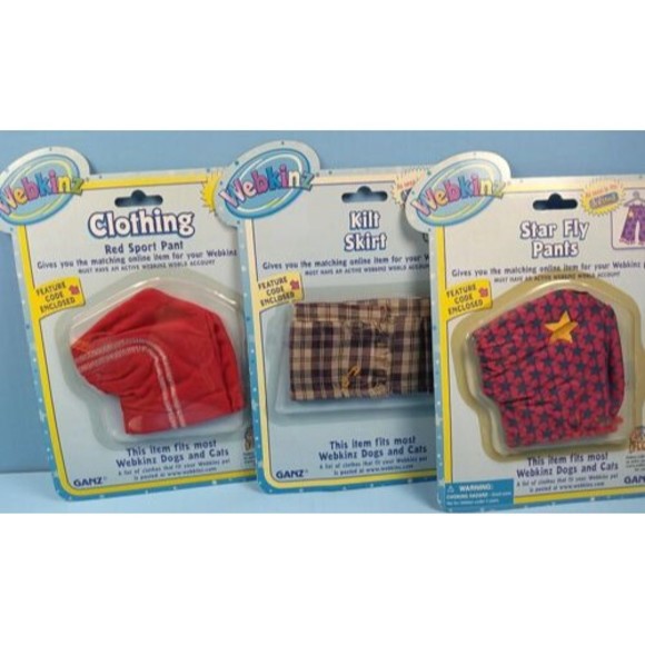 SEALED W/Codes 3 Ganz Webkinz Clothes Kilt Skirt Sports Pants Hippie Pants NOS - Picture 1 of 1